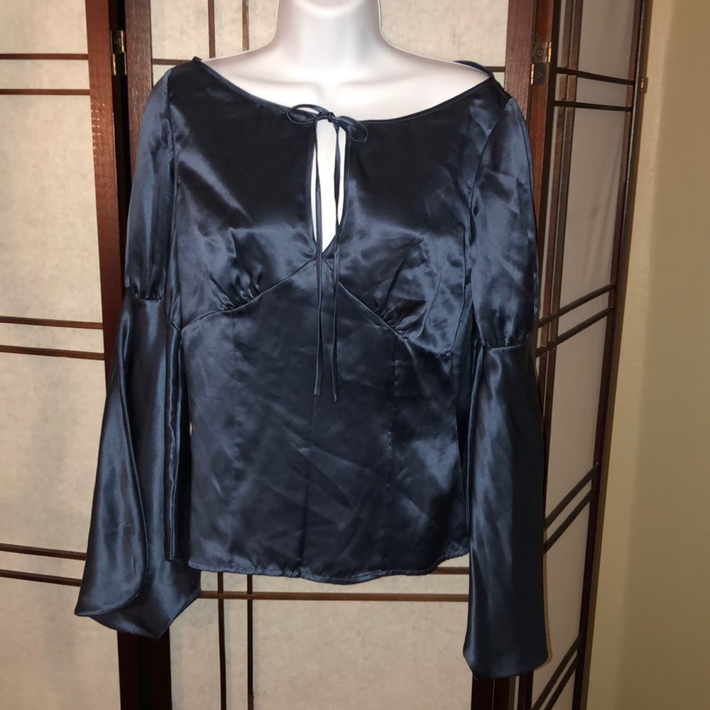 Vintage 90s Emma Black blue silk top